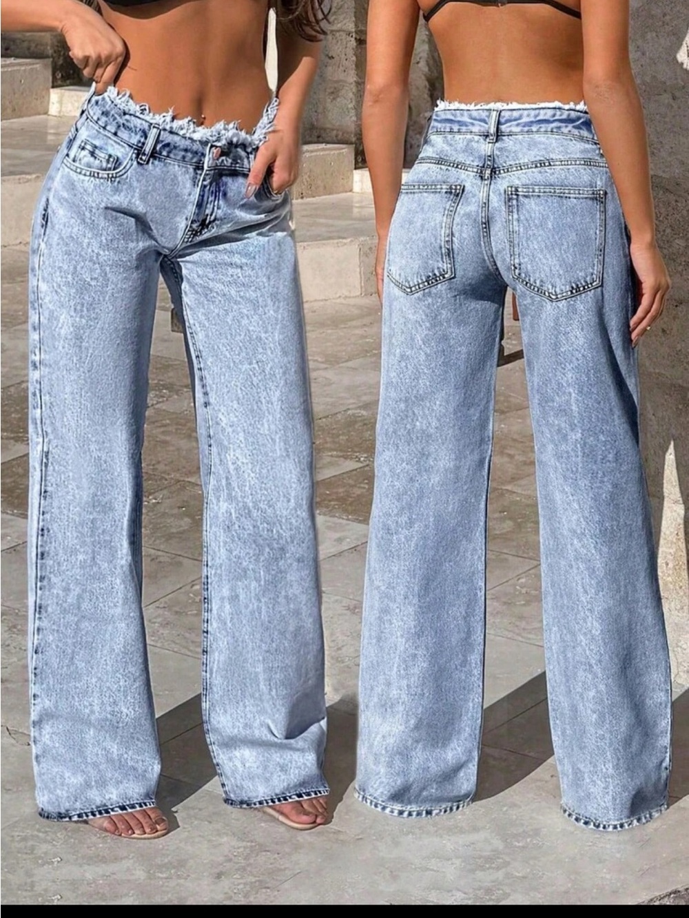High-Waisted Light Acid Wash Straight Leg Jeans